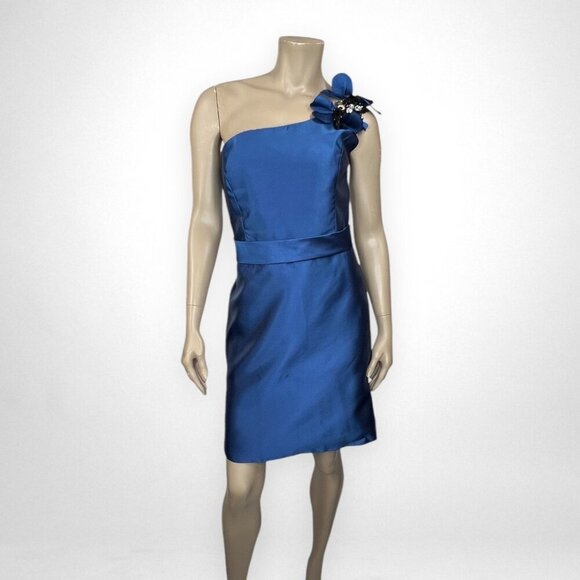 NOIR BY LAZARO Small One‎ Shoulder Blue Party Dress Wedding Holiday Short Gown - Picture 1 of 8